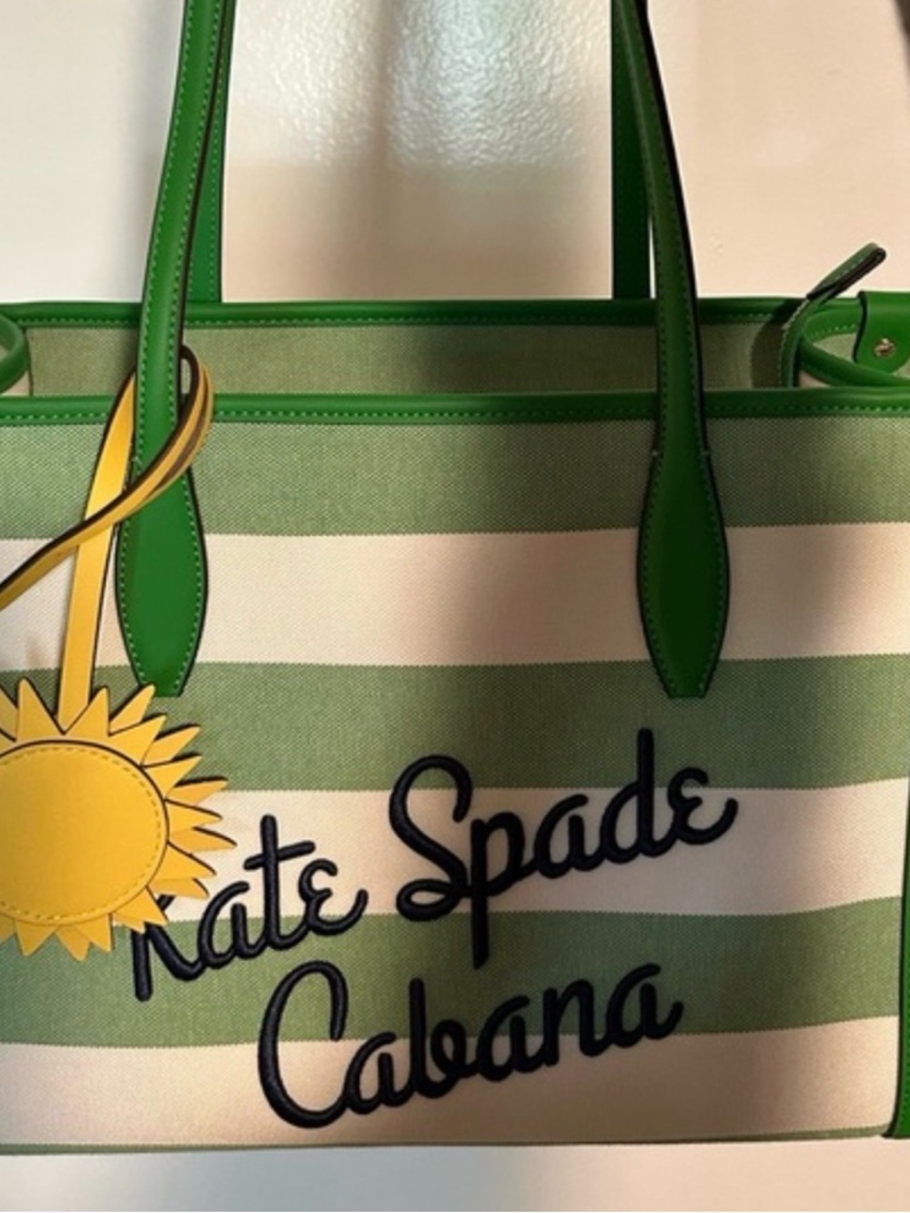 This is a Kate Spade New York Market Cabana Canvas Medium Tote in green multi. - Picture 3 of 4